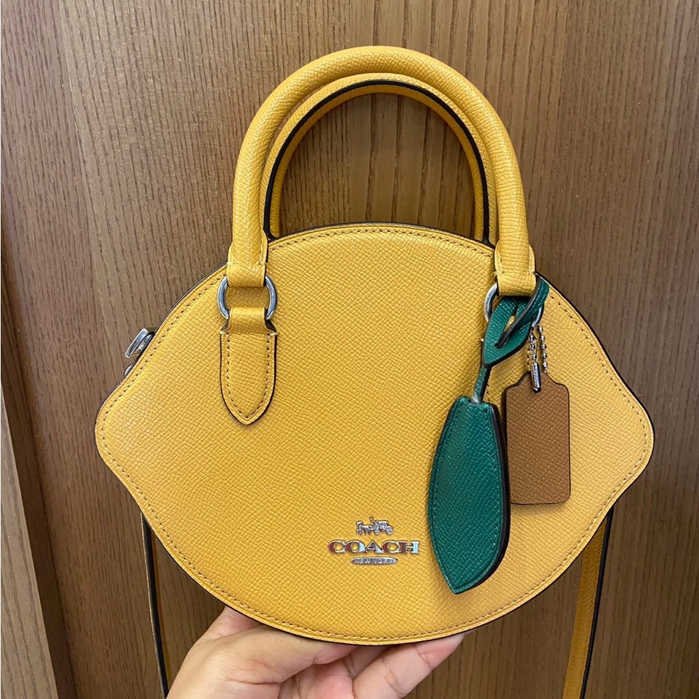 Coach Yellow Leather Satchel with Green and Tan Tags